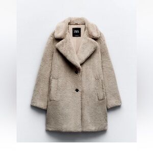 ZARA Beige Faux Shearling Teddy Coat